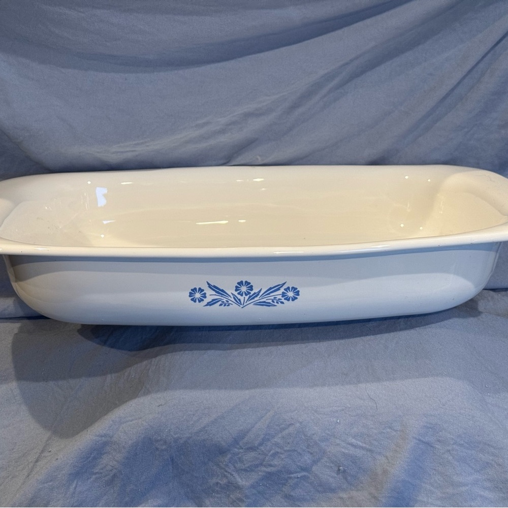 Corningware White Roaster with Blue Floral Design
